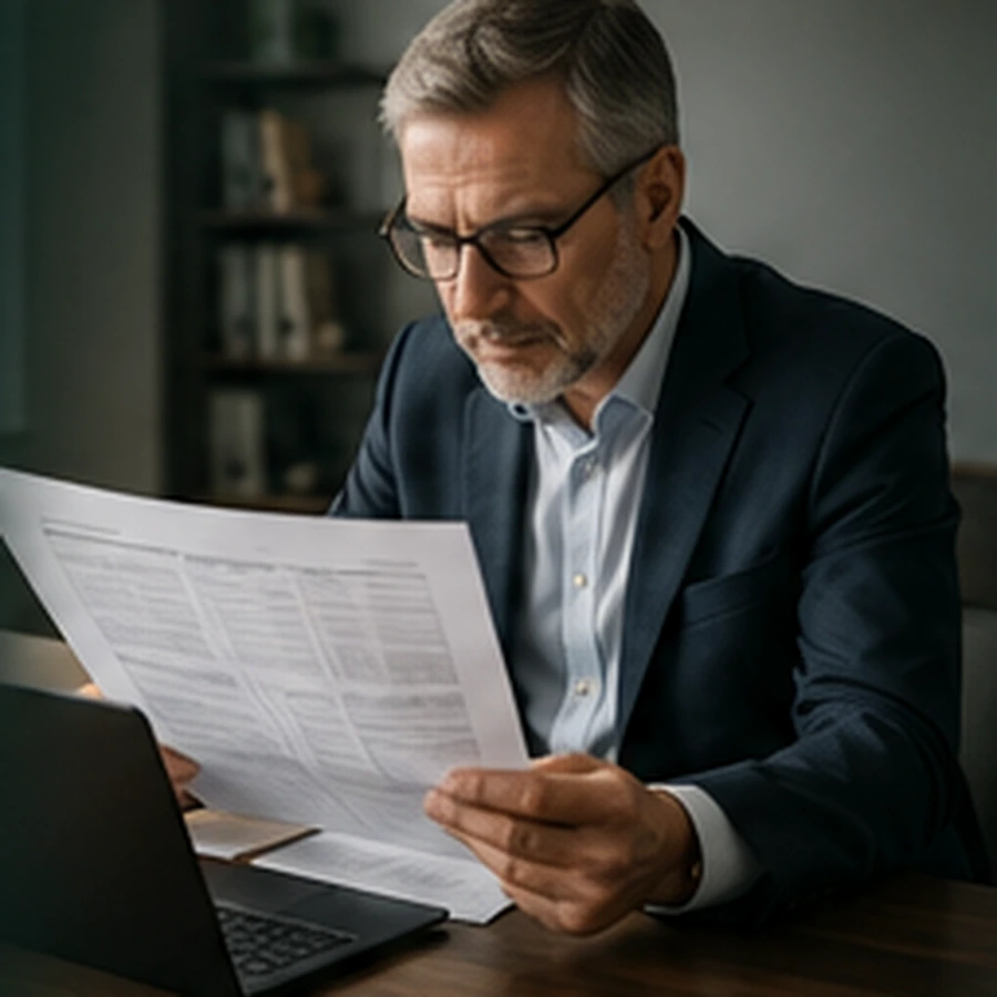 Senior executive reviewing project and compliance documentation