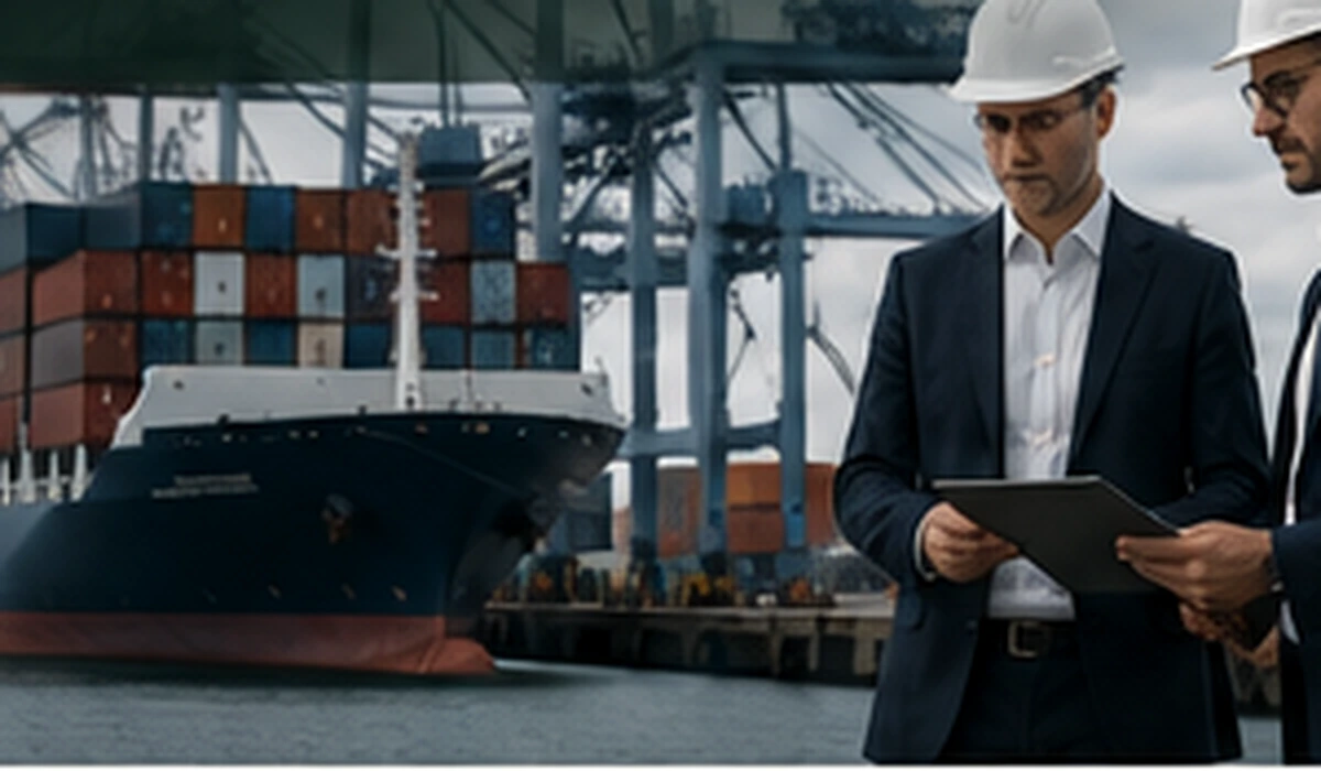 Senior project professionals coordinating international logistics at a commercial port